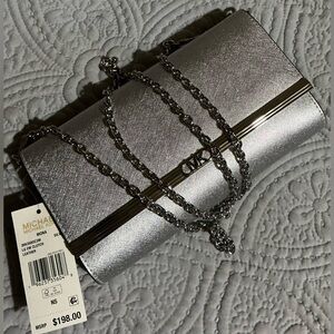 Michael Kors Silver Leather Clutch